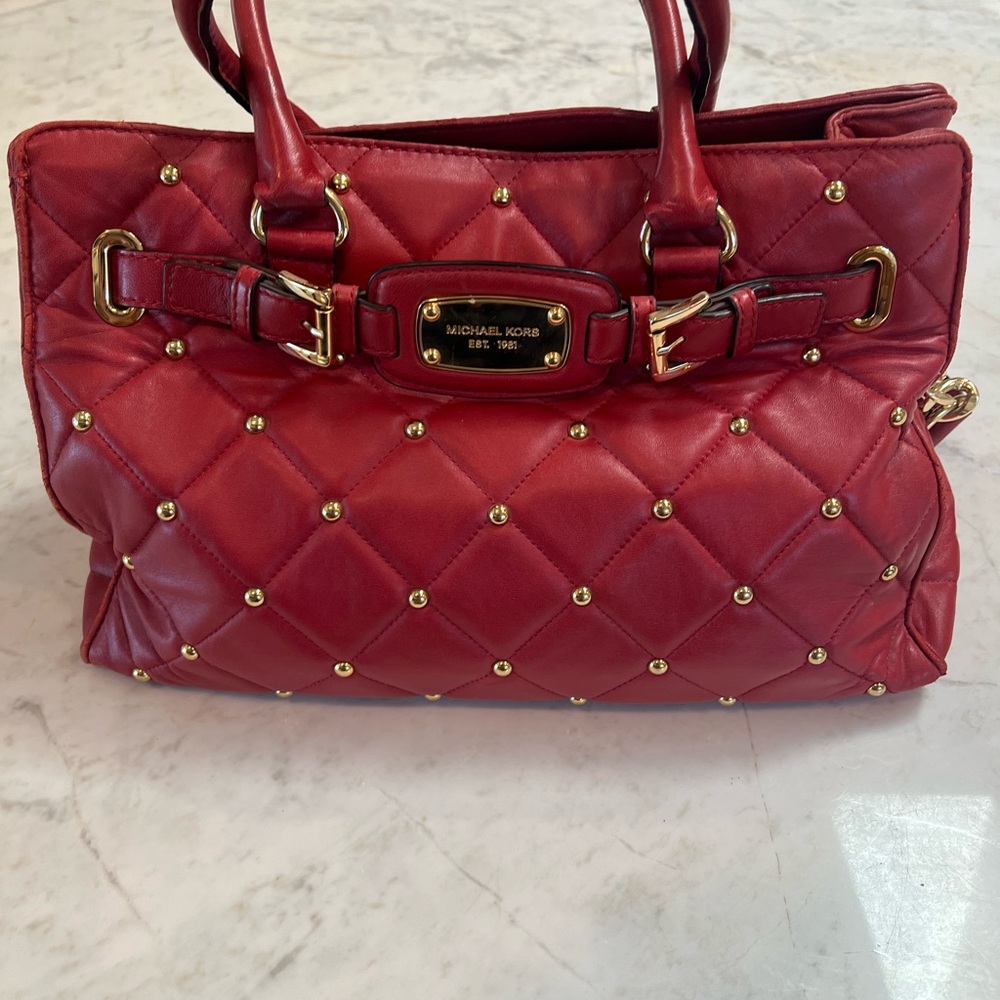 Michael Kors Red Quilted Satchel with Gold Accents